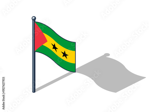 Sao Tome and Principe flag isometric vector illustration with shadow, Sao Tomean flag