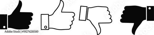 Thumbs up and thumbs down hand icons vector set like and dislike feedback symbols illustration