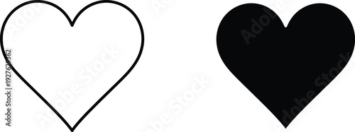 A simple graphic illustration of two heart shapes in black and white