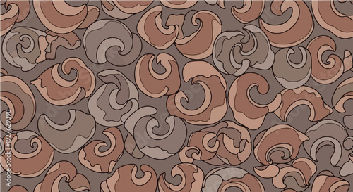 Cartoon seamless brown swirling curl pattern in earth tones for organic texture background design
