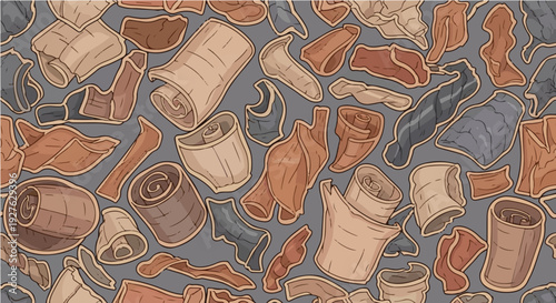 Cartoon seamless wooden barrels sacks containers pattern in rustic tones for storage theme background