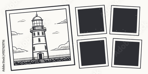 A picturesque lighthouse standing tall against the backdrop of a stormy sea Vector