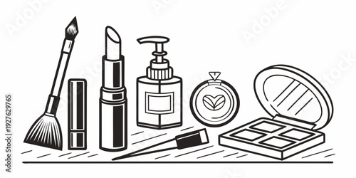 Assorted art supplies neatly arranged on a table for creative projects Vector