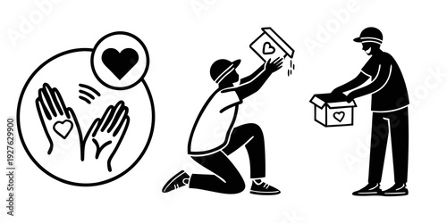 A man is kneeling and holding a sign while a police officer stands nearby. Vector