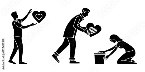 A sequence of three figures depicting the stages of a relationship Vector