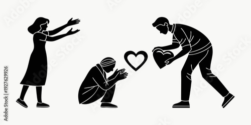 A person is helping another person who is sitting on the ground. Vector