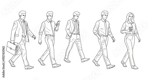 Line Drawing of People Walking.