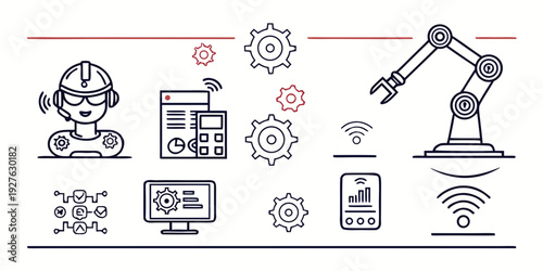 Diverse icons representing various aspects of technology and innovation. Vector