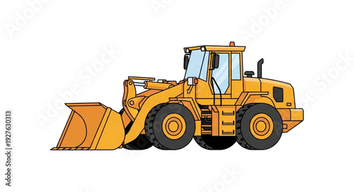 Yellow construction loader machine isolated on a white background, ready for work.