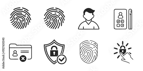 Illustrations of various security and identification symbols and icons. Vector