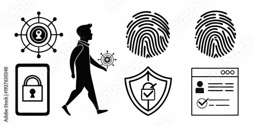 Icons representing security, privacy, and identity protection concepts. Vector