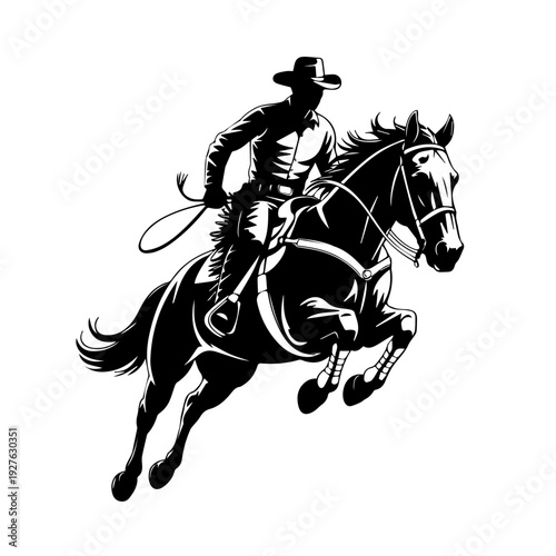 Dynamic Illustration of a Fearless Cowboy Riding a Powerful Jumping Horse Vector