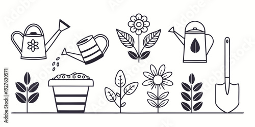 A delightful illustration of various gardening tools and plants Vector