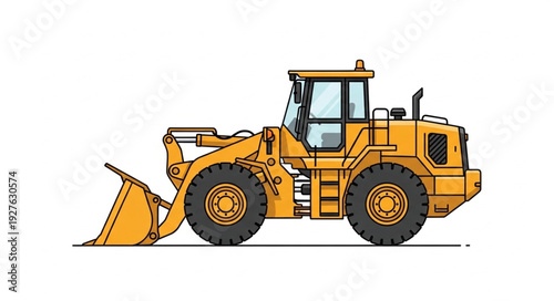 Detailed illustration of a heavy-duty yellow construction loader machine on a white background.