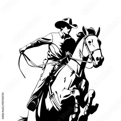 Dynamic Illustration of a Fearless Cowboy Riding a Powerful Jumping Horse Vector