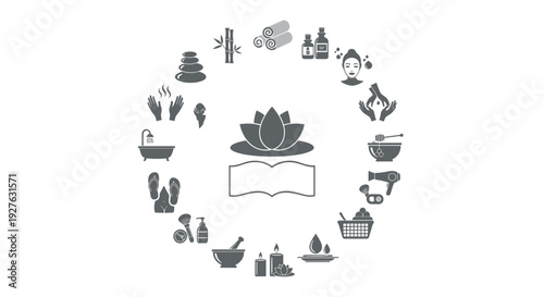 A minimalist vector graphic illustrating various yoga and meditation practices in a circular design