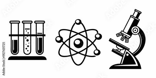 Scientific exploration through laboratory tools and atomic research Vector