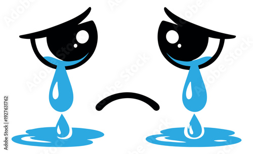Graphic illustration of a sad face depicting tears flowing from eyes for emotional design
