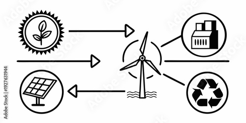 Illustration of renewable energy sources and their conversion into electricity Vector