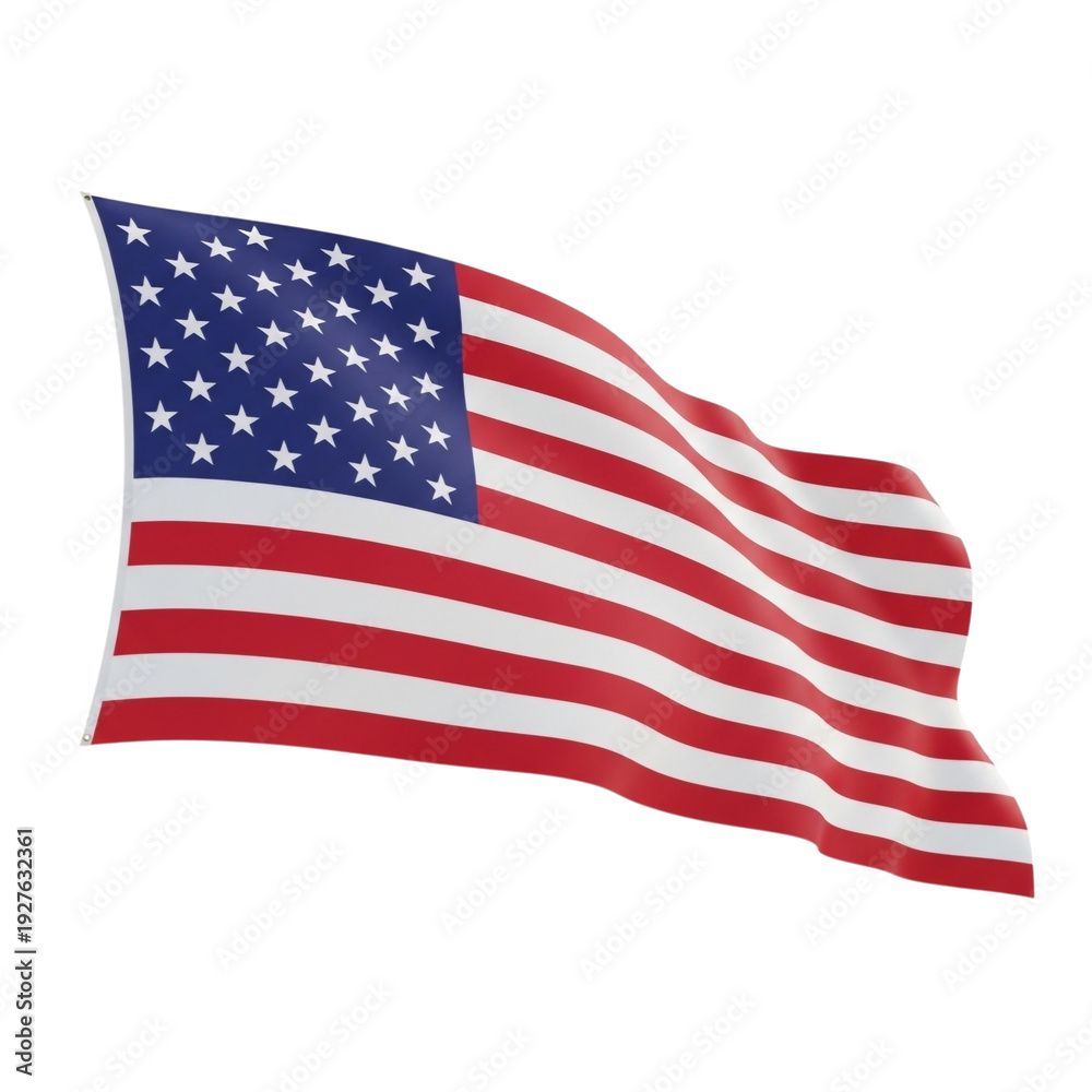 Fototapeta premium American flag waving in the wind isolated on transparent background
