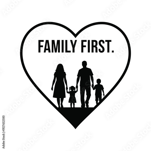 Black and white illustration emphasizing family togetherness and prioritizing family values.