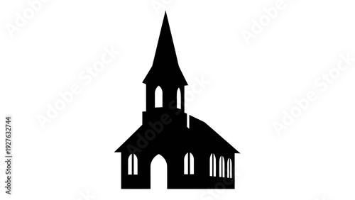 Classic Gothic Church Silhouette Representing Spiritual Architecture, Historic Landmarks, and Community Worship