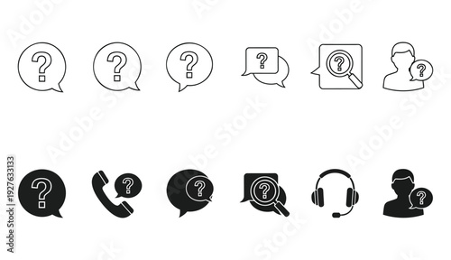 Question icon set. Question icons isolated on white background. Black pointer question sign. 