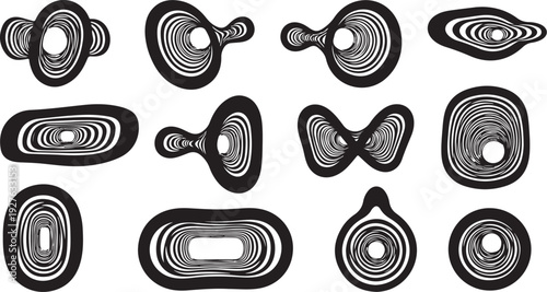Black and white abstract shapes with swirling patterns collection