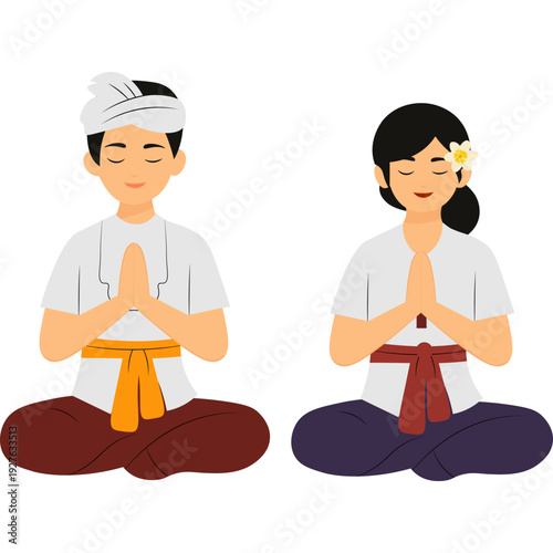 Balinese Couple Praying in Nyepi Day
