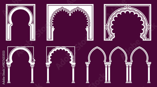 Islamic Archways Vector – Ornamental Mosque Window and Door Designs in Traditional Styles for Architecture Graphics, Cultural Posters, and Faith-Based Design Projects