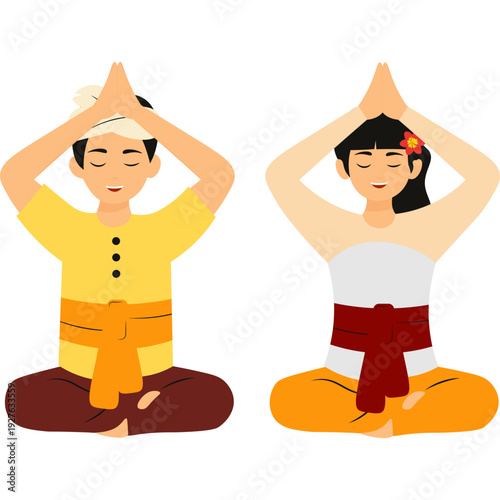 Balinese Couple Praying in Nyepi Day
