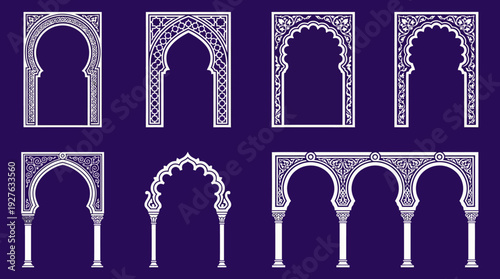 Islamic Archways Vector – Ornamental Mosque Window and Door Designs in Traditional Styles for Architecture Graphics, Cultural Posters, and Faith-Based Design Projects