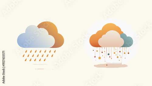 Weather icons for rain and drops, digital art illustrating atmospheric precipitation