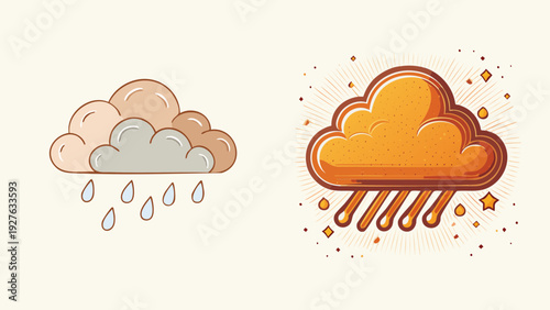 Charming Vector Illustrations of Rain Clouds, Symbolizing Upcoming Weather Changes and Offering a Whimsical Take on Precipitation for Design Projects