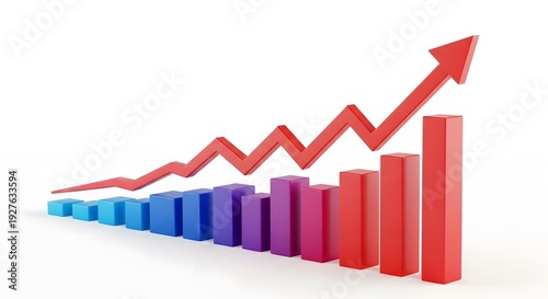 A 3d bar chart with a rising red line graph and arrow indicating growth and success in business or finance Free Download A 3d bar chart with a rising red line graph and arrow indicating growth and success in business or finance - GFXLoad
