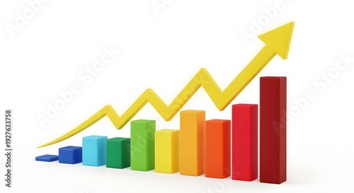 A colorful bar graph with a rising yellow arrow indicating growth and progress in business or finance Free Download A colorful bar graph with a rising yellow arrow indicating growth and progress in business or finance - GFXLoad