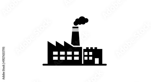 Industrial Factory Building with Smokestack Emitting Smoke.