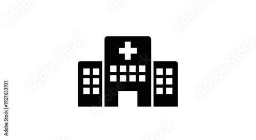 Simple Hospital Building Icon with Cross.