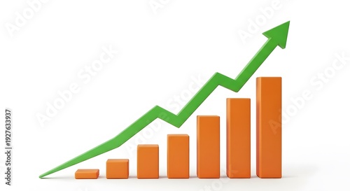 A green arrow showing growth trend over orange bar graph on white background Free Download A green arrow showing growth trend over orange bar graph on white background - GFXLoad