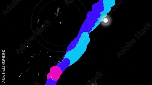 A vibrant, wavy line traverses a dark background with a bright light source illuminating the scene from a close-up viewpoint.