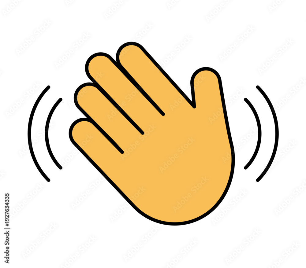 Fototapeta premium Waving hand gesture icon representing greeting and farewell, friendly vector symbol for hello and goodbye communication, social interaction, user interface elements, apps, websites, and messaging