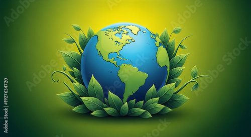 A vibrant globe surrounded by lush green foliage symbolizing environmental awareness and sustainability.