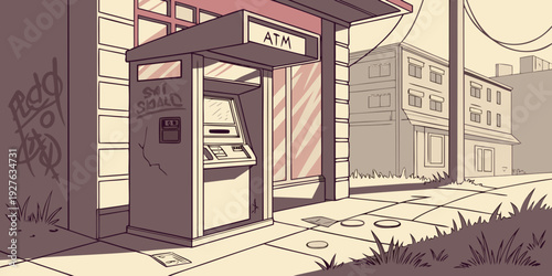 Abandoned building with broken windows and graffiti on the walls. Vector