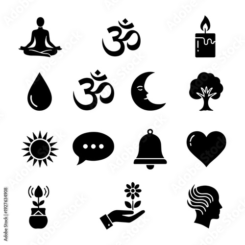 Meditation and Spirituality Icons Representing Mindfulness and Inner Peace