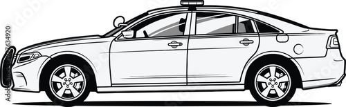 Emergency Vehicle Icon Set Featuring Police Car, Fire Truck, Ambulance, Bus, Law Enforcement Badge, Detective, Handcuffs,