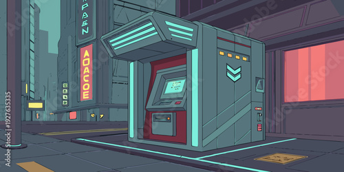 A futuristic room with glowing blue panels and a large archway entrance Vector