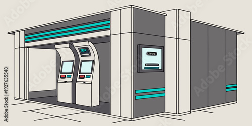Modern atm machines at a bank entrance providing convenient banking services Vector
