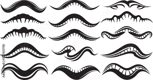 Collection of various cartoon eyes and mouths illustrations set