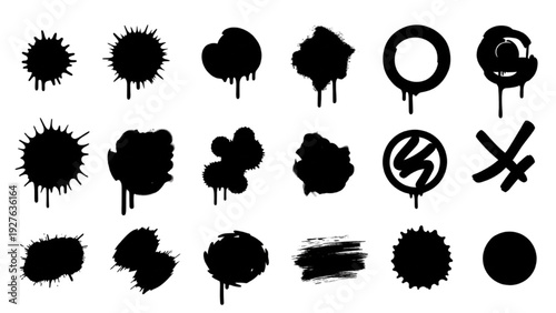 Vector Icon Sheet Collection of Splashes, Blots, Symbols and Marks in Various Shapes and Forms