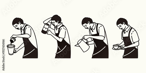 A sequence of images showing a person performing a series of exercises with a resistance band. Vector